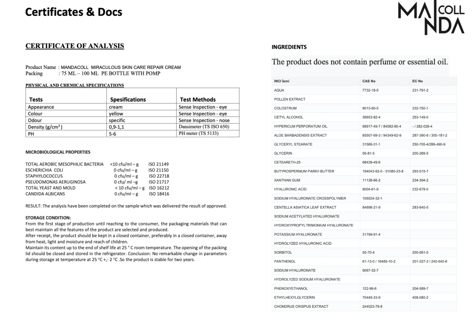 MandaColl Onarıcı Krem Manda Kolostrumu Cilt Yenileyici Bakım Kremi